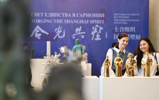 　　2025年7月23日，2025上合组织国家文明对话在天津举行，参会者在“合光共塑”上合组织国家雕塑展上参观。新华社记者 李然 摄